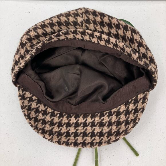 Gap Brown Houndstooth All Over Pattern Y2K Hip Hop Lined Wool Blend Cadet Hat - Picture 3 of 8